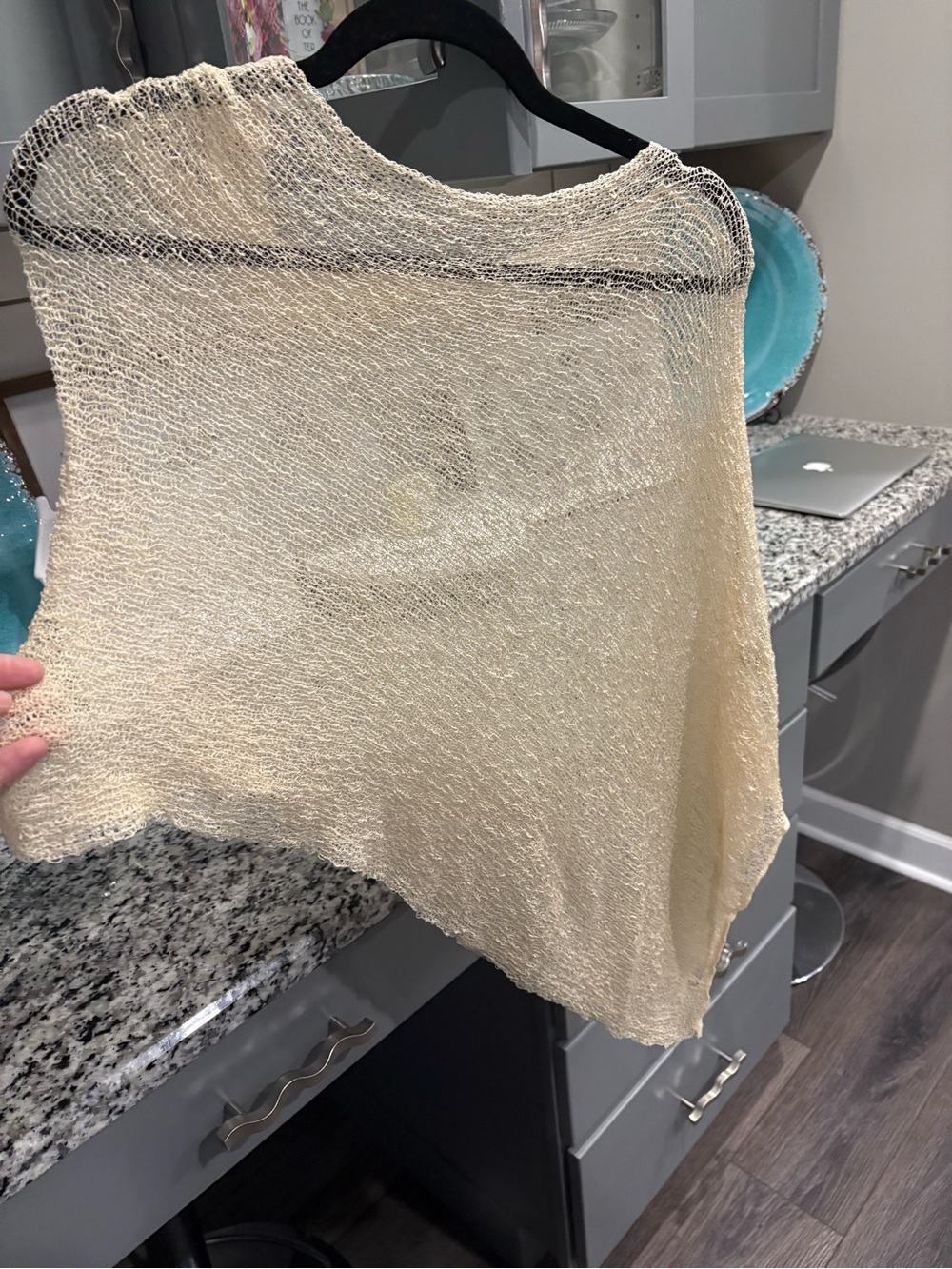 Lightweight Sheer Knit Shawl Poncho in Cream - Picture 2 of 6